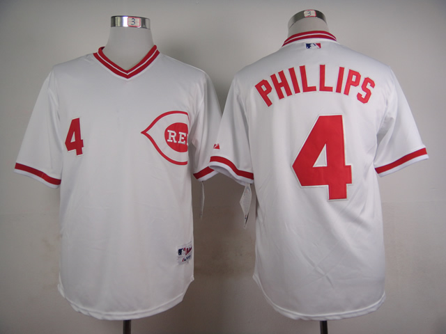 Men MLB Cincinnati Reds #4 Phillips white turn back jerseys